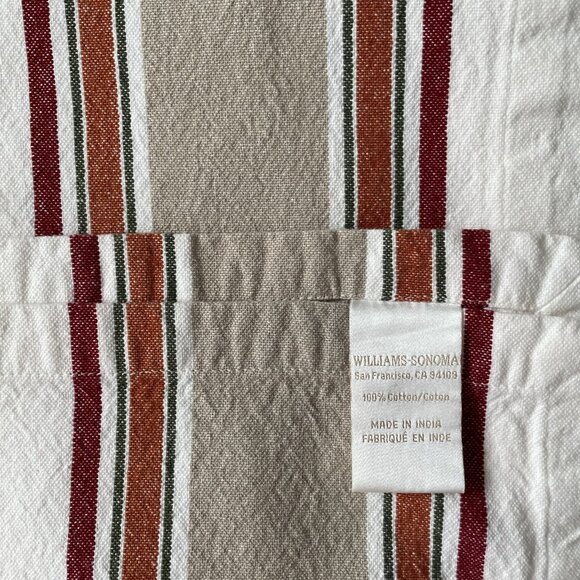 Williams Sonoma Stripe Table Runner 20" x 108" Cream Tan Red Orange Cotton - Picture 4 of 11